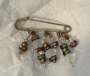 Vintage Safety Pin Hanging Beaded Brooch Handmade